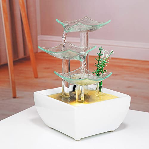 Ceramic and Glass Tabletop Fountain for Indoor White