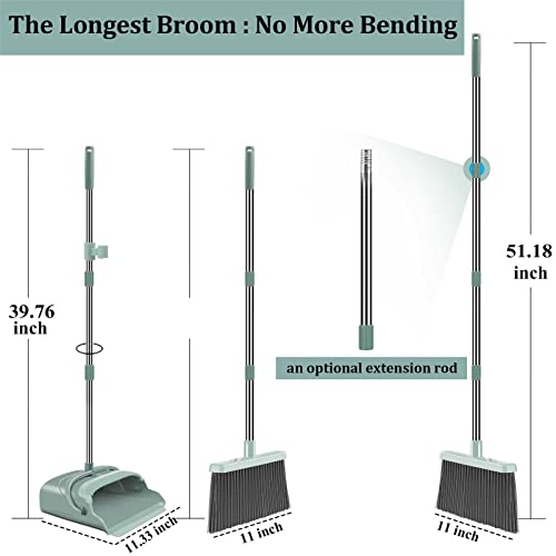 Broom and Dustpan Set, Large Size and Stiff Broom Dust pan with Long Handles