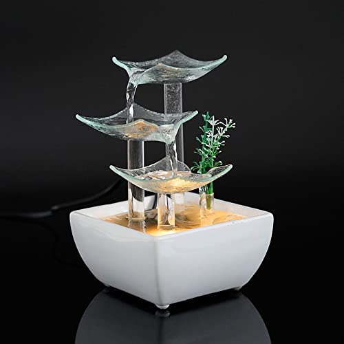 Ceramic and Glass Tabletop Fountain for Indoor White