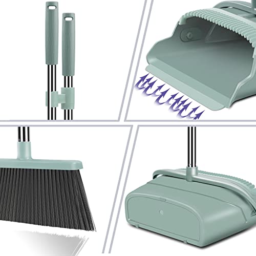 Broom and Dustpan Set, Large Size and Stiff Broom Dust pan with Long Handles