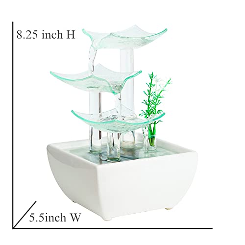 Ceramic and Glass Tabletop Fountain for Indoor White