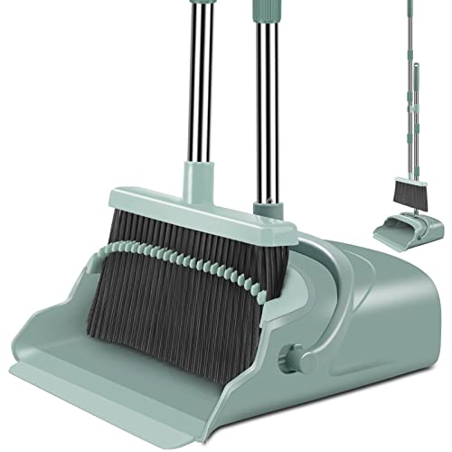 Broom and Dustpan Set, Large Size and Stiff Broom Dust pan with Long Handles