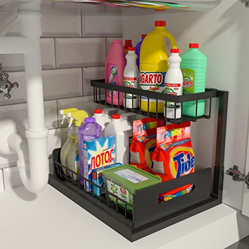 Under Sink Organizer, 2 Tier Slide Out Sink Shelf Cabinet Storage Shelves