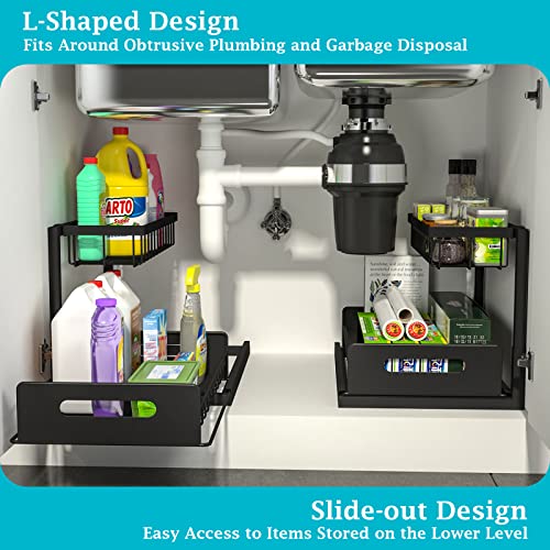 Under Sink Organizer, 2 Tier Slide Out Sink Shelf Cabinet Storage Shelves