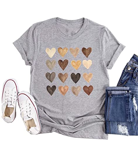 Womens Valentine Shirts Love Heart Graphic Tee T Shirts Teen Girls Cute Graphic T Shirts Tee Top (Medium, Grey)