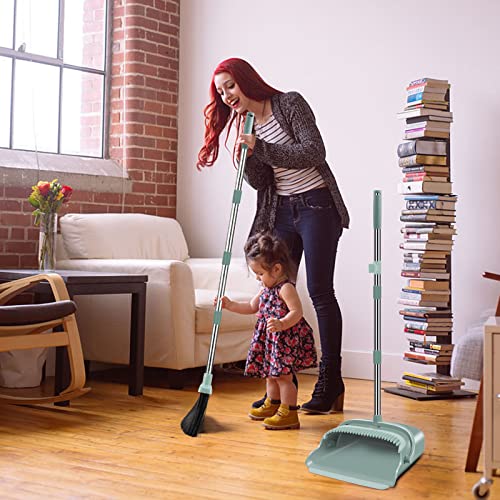 Broom and Dustpan Set, Large Size and Stiff Broom Dust pan with Long Handles