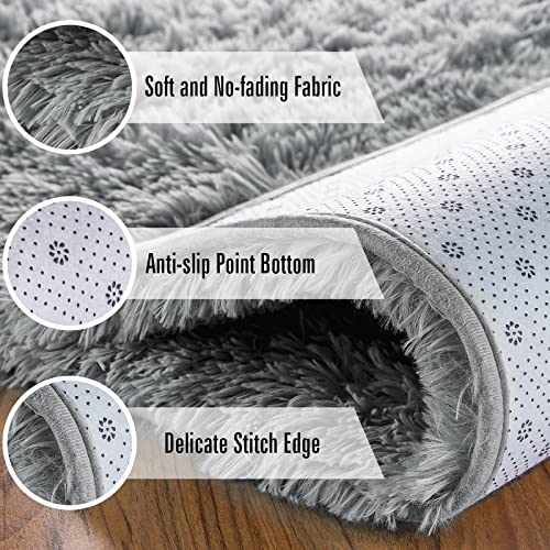 Fluffy Bedroom Rugs, 4 x 6 Feet Indoor Shaggy Plush Area Carpet, Grey