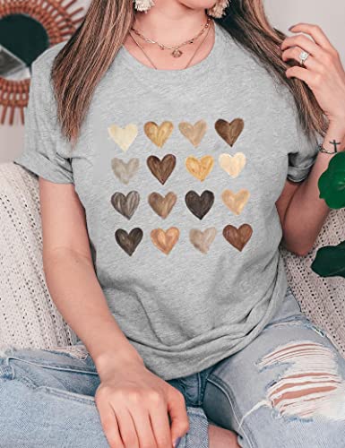 Womens Valentine Shirts Love Heart Graphic Tee T Shirts Teen Girls Cute Graphic T Shirts Tee Top (Medium, Grey)