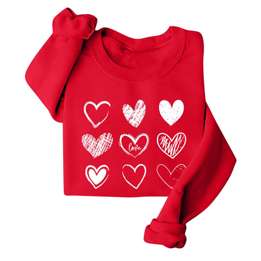 Valentine's Day Sweatshirts for Women Warm Soft Fleece Lined Love Heart Graphic Shirts Oversized Crewneck Long Sleeve Pullover Spring Winter Clothes Casual Tunics Or Tops(A-Red,Small)