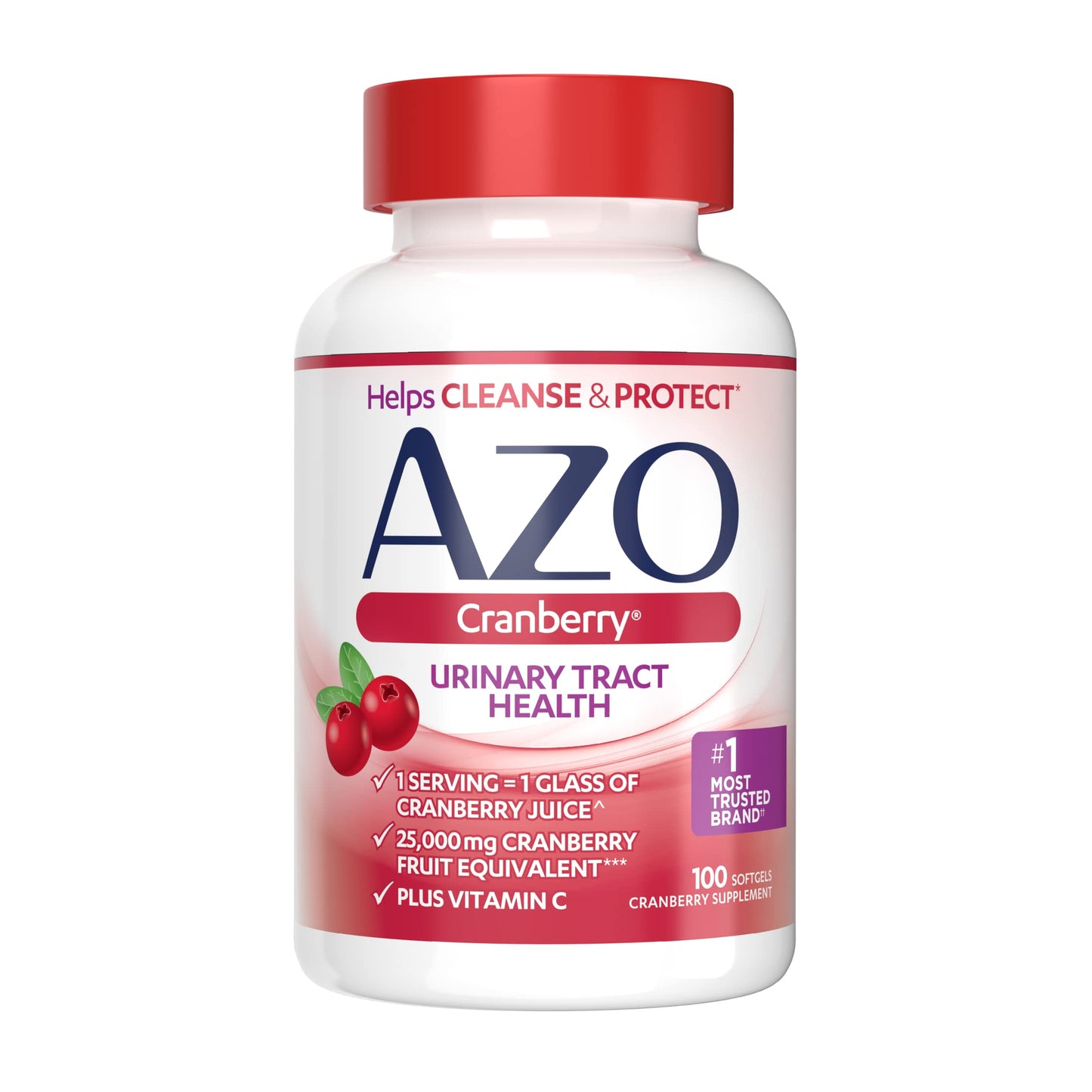 AZO Cranberry Urinary Tract Health Supplement, 1 Serving = Non-GMO 100 Softgels