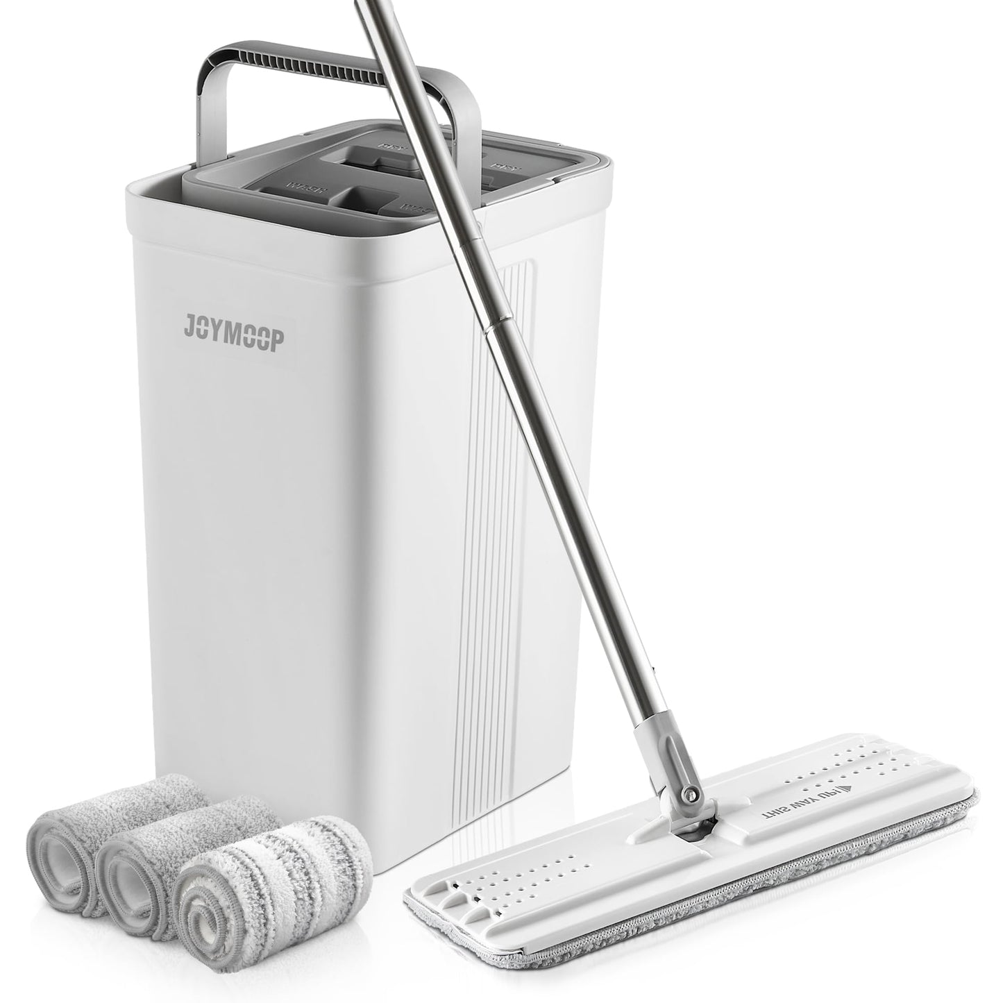 Mop and Bucket for Home, Hands Free White Flat Squeeze Mop Bucket Set