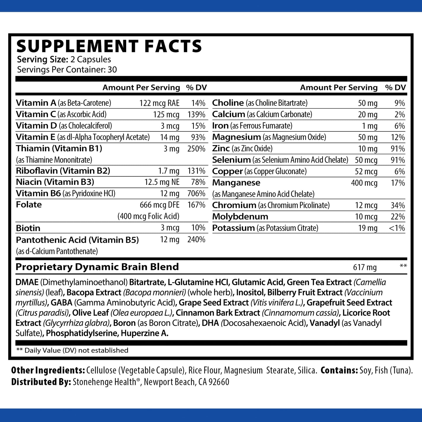 Stonehenge Health Dynamic Brain Supplement – Memory, Focus, & Clarity– Formulated with 40 Unique Nootropic Ingredients: Choline, Phosphatidylserine, Bacopa Monnieri, and Huperzine A