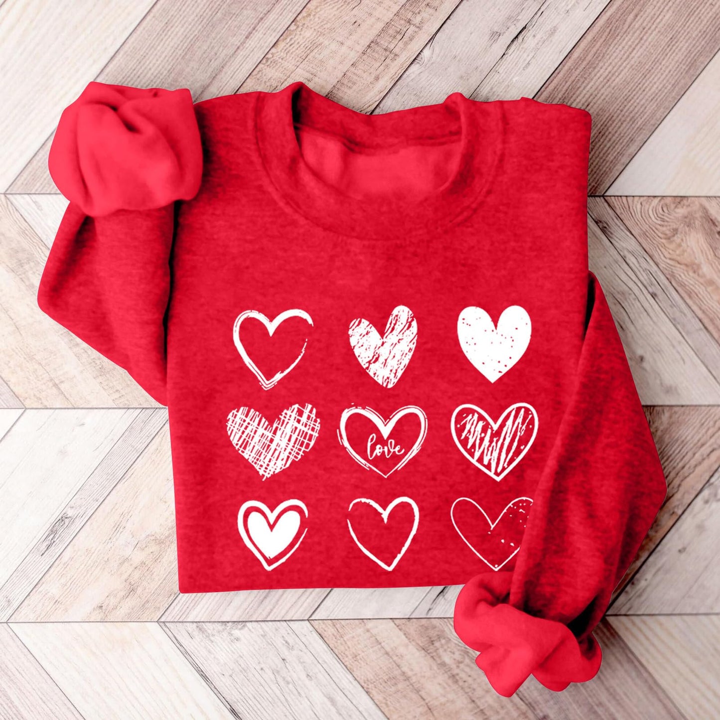 Valentine's Day Sweatshirts for Women Warm Soft Fleece Lined Love Heart Graphic Shirts Oversized Crewneck Long Sleeve Pullover Spring Winter Clothes Casual Tunics Or Tops(A-Red,Small)