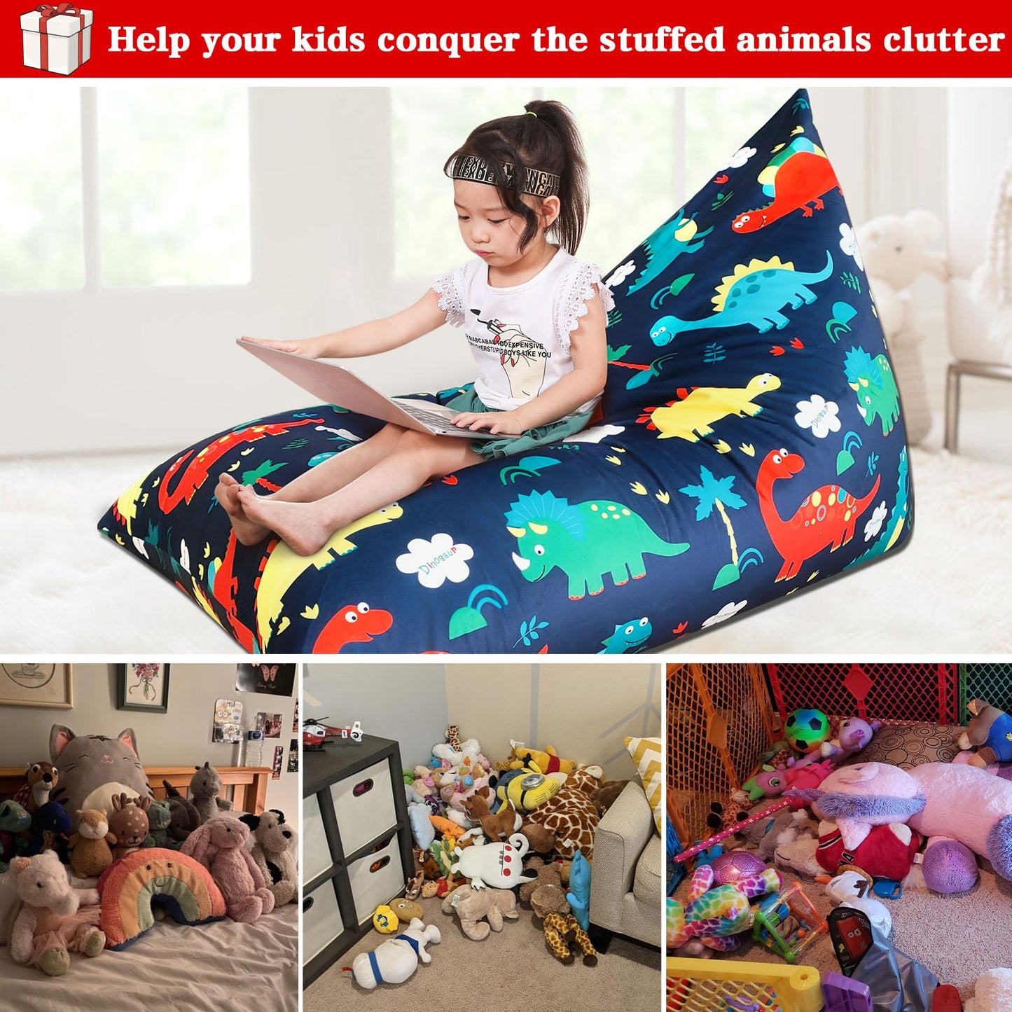 Jorbest Stuffed Animal Storage Bean Bag Chair for Kids and Adults