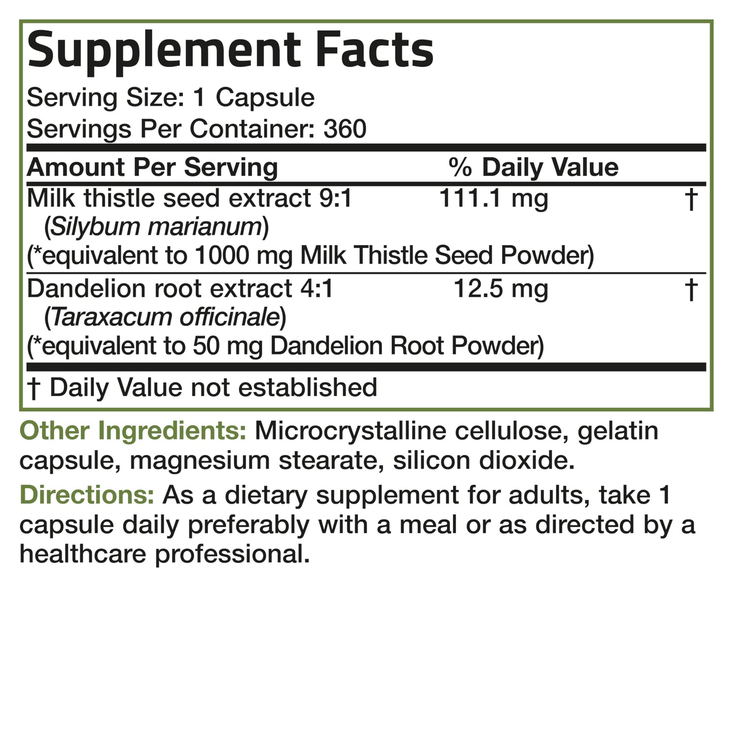 Milk Thistle Silymarin Marianum & Dandelion Root Liver Health Support, Antioxidant Support, Detox, 360 Capsules